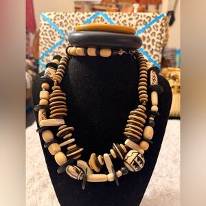 Black and Tan Beaded Necklace & Bangles